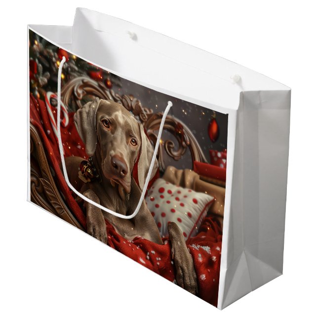 Weimaraner Dog Weihnachtsfest Große Geschenktüte (Vorderseite Schrägansicht)