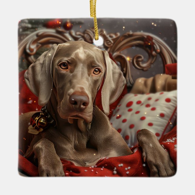 Weimaraner Dog Weihnachtsfest Keramikornament (Vorderseite)
