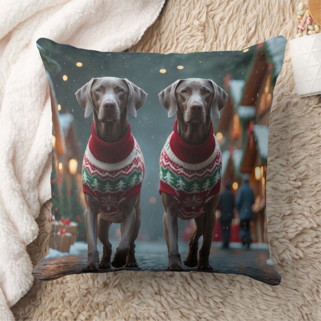 Weimaraner Dogs Christmas Snow Holiday Kissen (Decke)