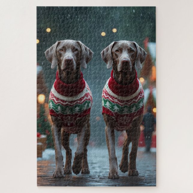 Weimaraner Dogs Christmas Snow Holiday Puzzle (Vertikal)