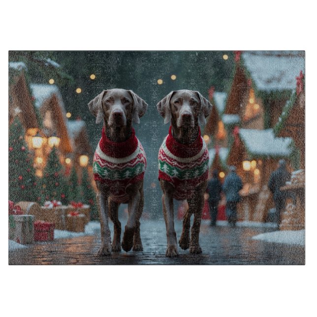 Weimaraner Dogs Christmas Snow Holiday Schneidebrett (Vorderseite)