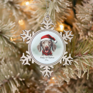 Weimaraner Erste Weihnachtsmonogramm Name Santa Do Schneeflocken Zinn-Ornament