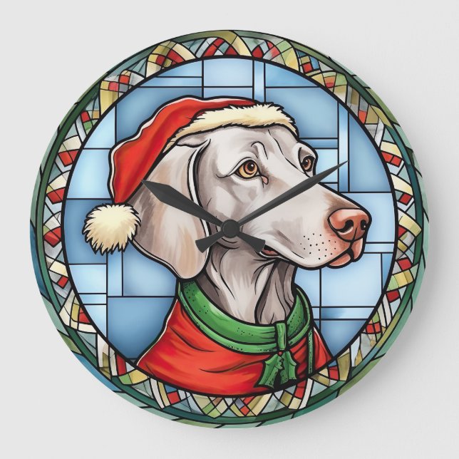 Weimaraner Festgläschen Weihnachten Große Wanduhr (Vorderseite)