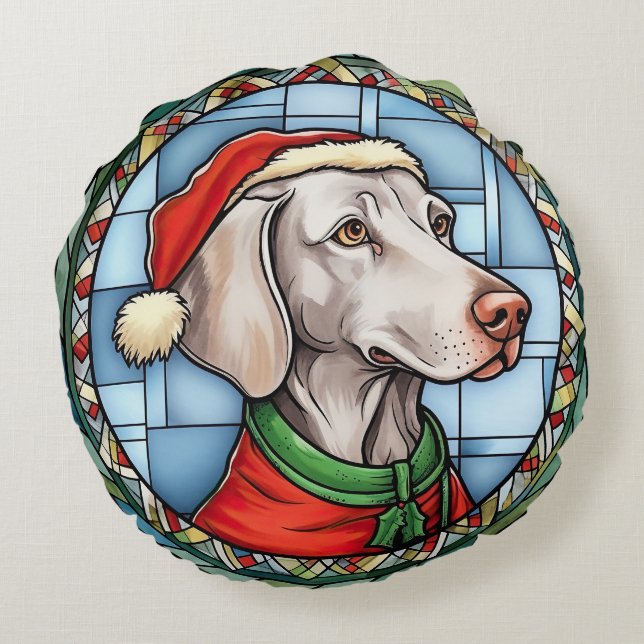 Weimaraner Festgläschen Weihnachten Rundes Kissen (Rückseite)