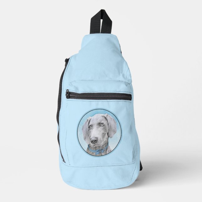 Weimaraner Gemälde Grau Silver Original Hunde Kuns Crossbody Bag (Vorderseite)