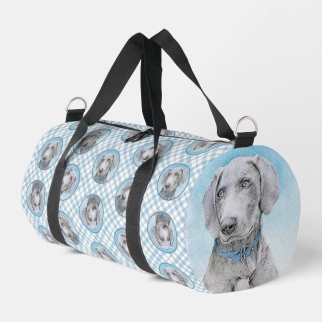 Weimaraner Gemälde Grau Silver Original Hunde Kuns Duffle Bag (Linke Seite)