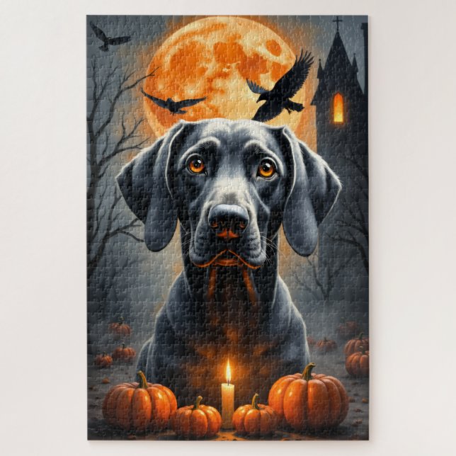 Weimaraner Gothic Manor Halloween-Porträtkunst Puzzle (Vertikal)