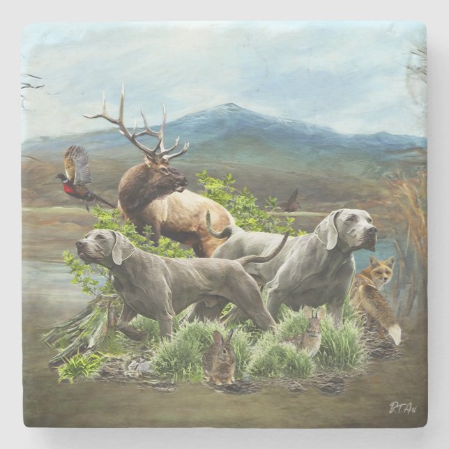 Weimaraner, "Gray Ghost" Steinuntersetzer (Vorderseite)