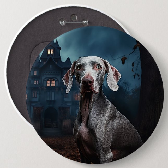 Weimaraner Halloween Beängstigend Button (Vorne & Hinten)