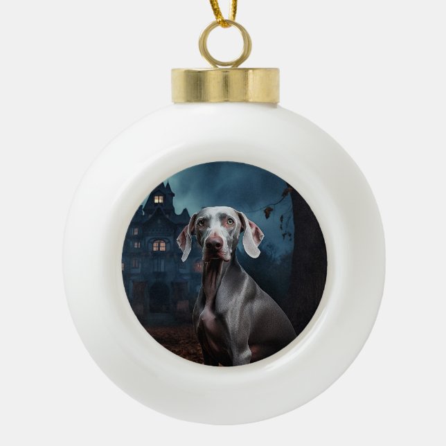 Weimaraner Halloween Beängstigend Keramik Kugel-Ornament (Vorderseite)