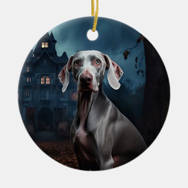 Weimaraner Halloween Beängstigend Keramik Ornament (Vorne)