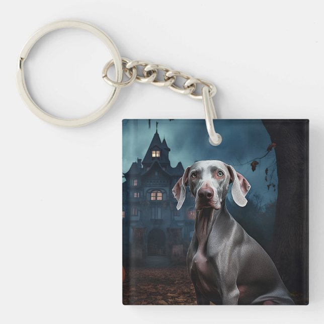 Weimaraner Halloween Beängstigend Schlüsselanhänger (Vorderseite)