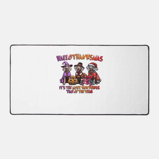 Weimaraner Halloween Erntedank Weihnachten Oversi Schreibtischunterlage (Vorderseite)