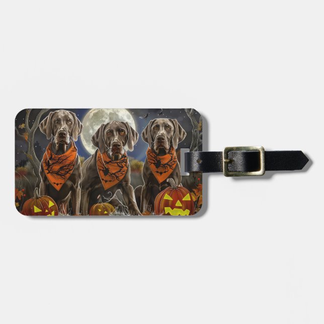 Weimaraner Halloween Gruselig  Gepäckanhänger (Vorderseite horizontal)