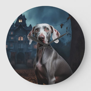 Weimaraner Halloween Gruselig Große Wanduhr