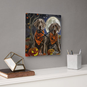 Weimaraner Halloween Gruselig Quadratische Wanduhr