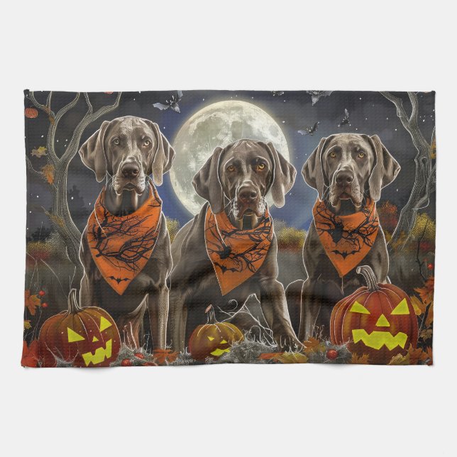 Weimaraner Halloween Spooky Geschirrtuch (Horizontal)