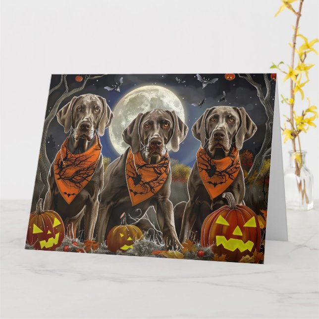 Weimaraner Halloween Spooky Karte (Gelbe Blume)