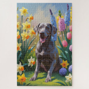Weimaraner-Hund Frühlingsblumen Malerei  Puzzle