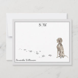 Weimaraner Hund Grau-Grenze Monogramm Personalisie Mitteilungskarte