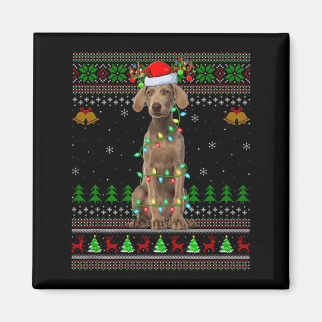 Weimaraner Hund hässliche Weihnachtspullover Holid Magnet (Vorne)