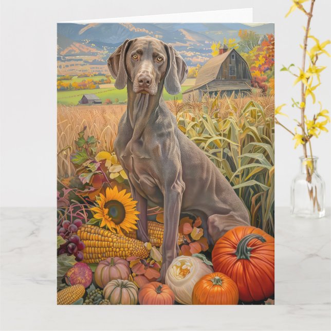 Weimaraner Hund Herbsternte Erntedank Karte (Gelbe Blume)
