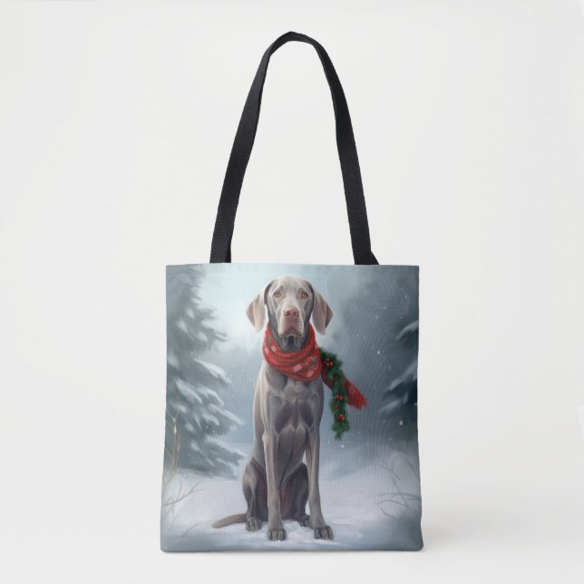 Weimaraner Hund im Schnee Weihnachten (Vorderseite)