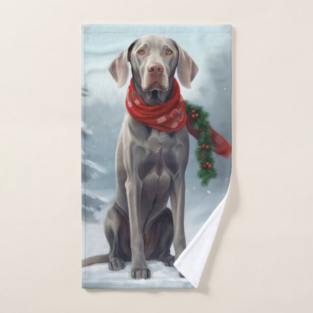 Weimaraner Hund im Schnee Weihnachten Badhandtuch Set (Handtuch)