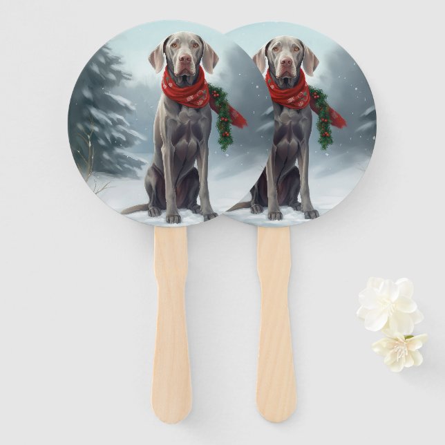 Weimaraner Hund im Schnee Weihnachten Fächer (Vorne und Hinten)