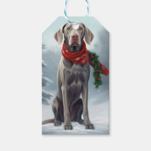 Weimaraner Hund im Schnee Weihnachten Geschenkanhänger