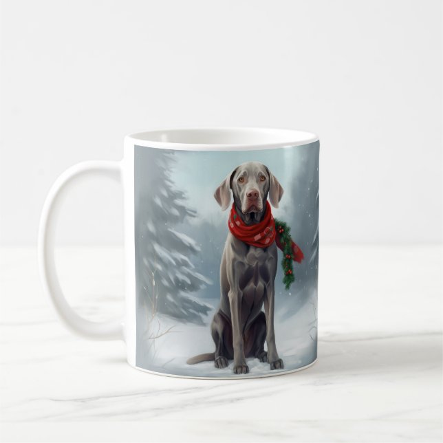 Weimaraner Hund im Schnee Weihnachten Kaffeetasse (Links)