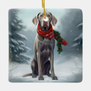 Weimaraner Hund im Schnee Weihnachten Keramikornament
