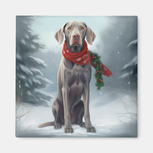 Weimaraner Hund im Schnee Weihnachten Magnet