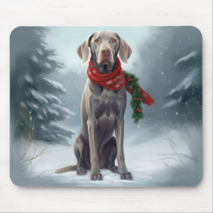 Weimaraner Hund im Schnee Weihnachten Mousepad