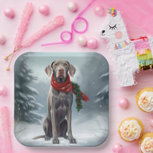Weimaraner Hund im Schnee Weihnachten Pappteller (Party)