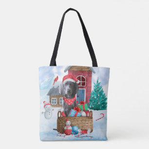 Weimaraner Hund im Schnee Weihnachtshaus