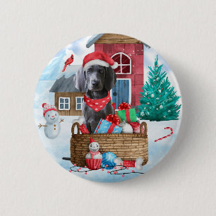 Weimaraner Hund im Schnee Weihnachtshaus Button