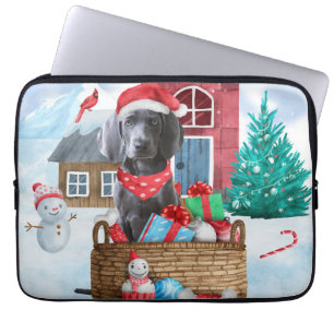 Weimaraner Hund im Schnee Weihnachtshaus Laptopschutzhülle