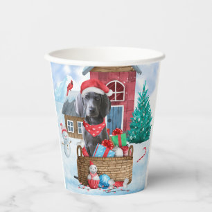 Weimaraner Hund im Schnee Weihnachtshaus Pappbecher