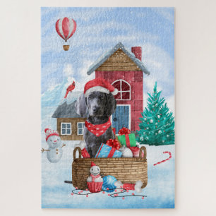 Weimaraner Hund im Schnee Weihnachtshundhaus Puzzle
