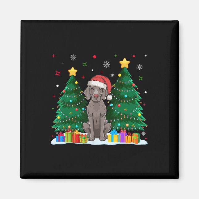 Weimaraner Hund liebt Weihnachtsmannmütze Ugly Chr Magnet (Vorne)