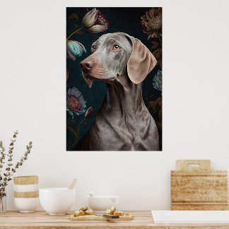 Weimaraner Hund mit Blume | Elegantes Portrait von Poster