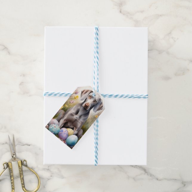 Weimaraner Hund mit Ostereier Urlaub Geschenkanhänger (Mit Garn)