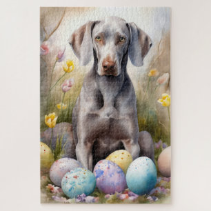 Weimaraner Hund mit Ostereier Urlaub Puzzle