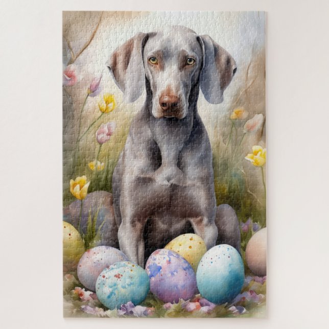 Weimaraner Hund mit Ostereier Urlaub Puzzle (Vertikal)