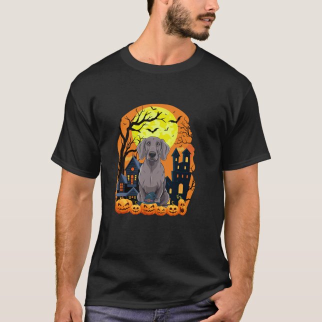 Weimaraner Hund mit Pumpkins Funny Beängstigend Ha T-Shirt (Vorderseite)