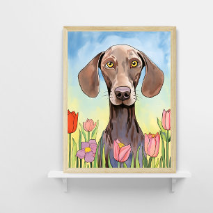 Weimaraner Hund mit Tulips Painting Poster