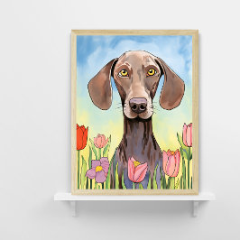 Weimaraner Hund mit Tulips Painting Poster