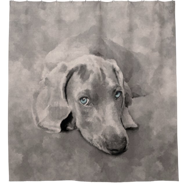 Weimaraner Hund-Mixed-Medien Duschvorhang (Vorderseite)