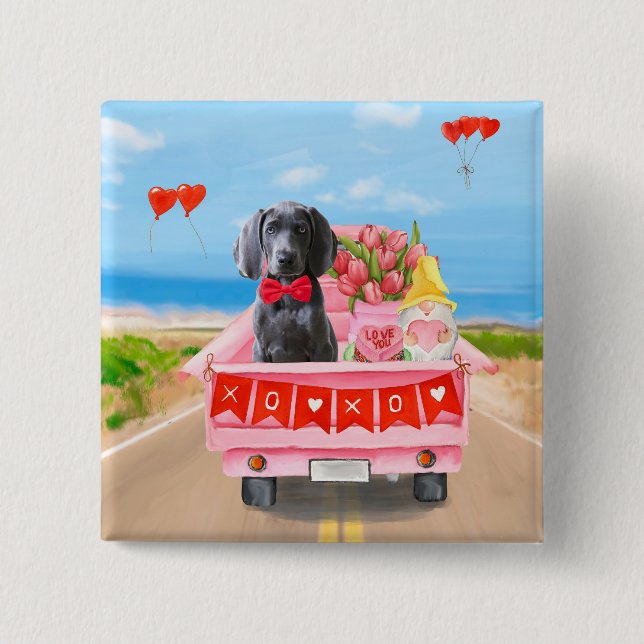 Weimaraner Hund Valentinstag Lkw Herz Button (Vorderseite)